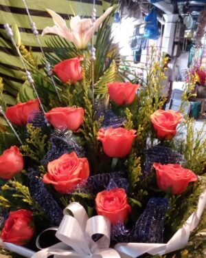 Orange Flower bouquet  with one greetings card